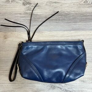Tre Vero Italian Leather Clutch mini purse wristlet blue leather purse